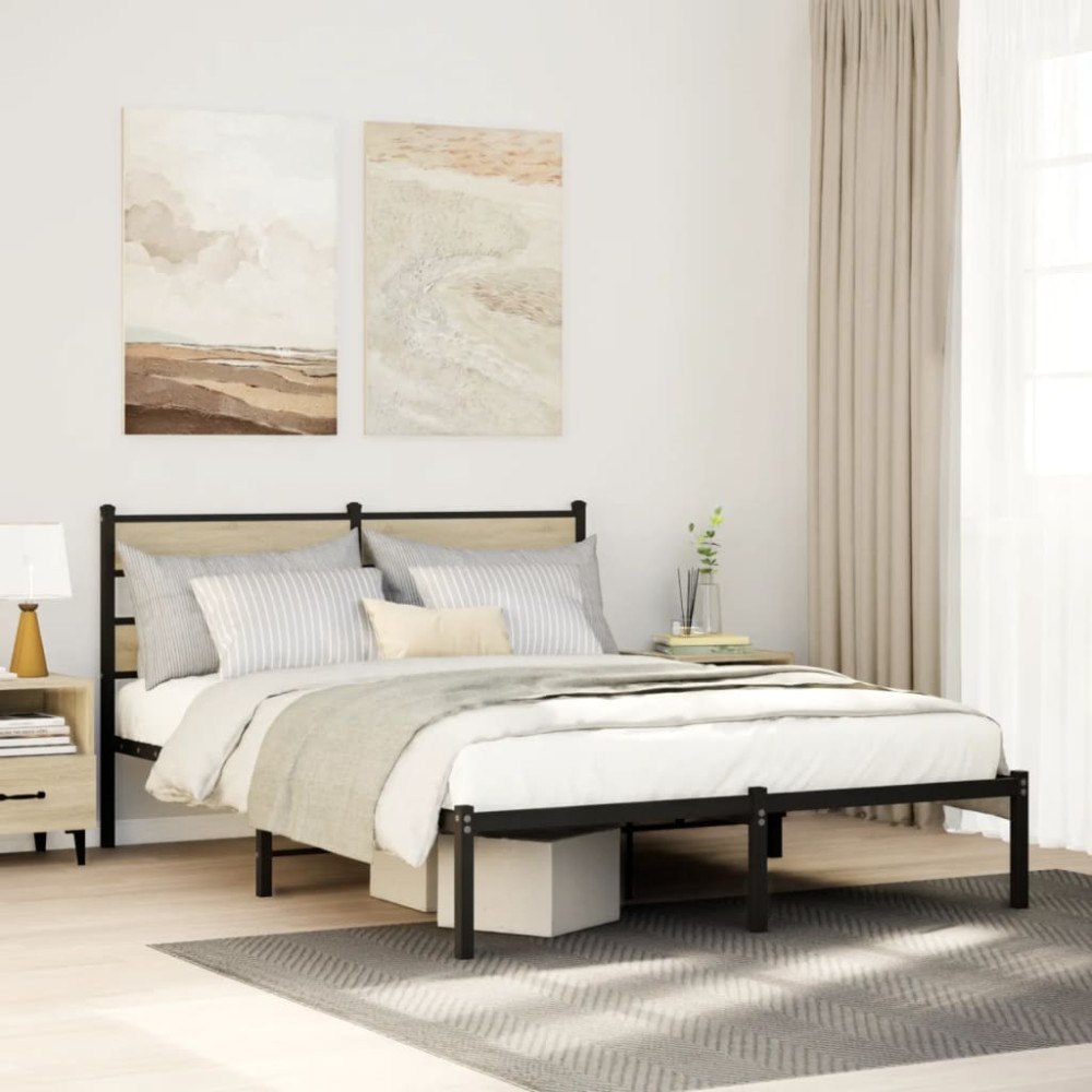vidaXL Sängram utan madrass metall sonoma-ek 150x200 cm
