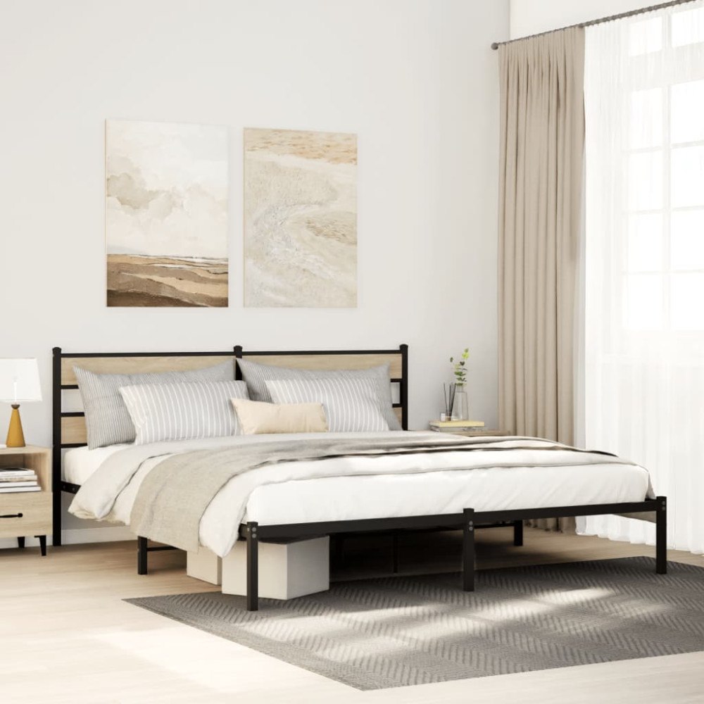 vidaXL Sängram utan madrass metall sonoma-ek 180x200 cm