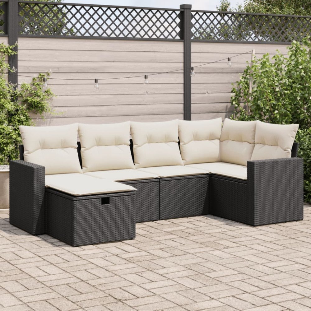 vidaXL Loungegrupp med dynor 6 delar svart konstrotting