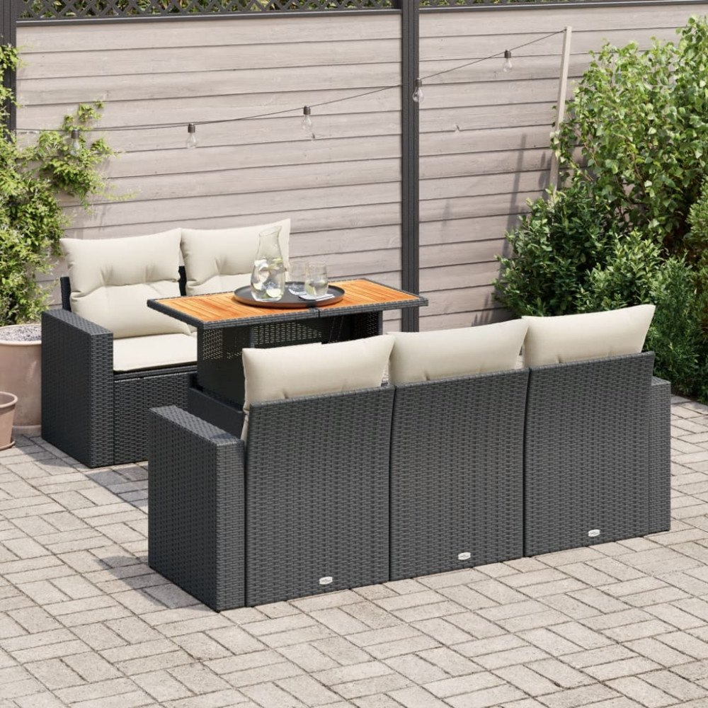 vidaXL Loungegrupp med dynor 6 delar svart konstrotting
