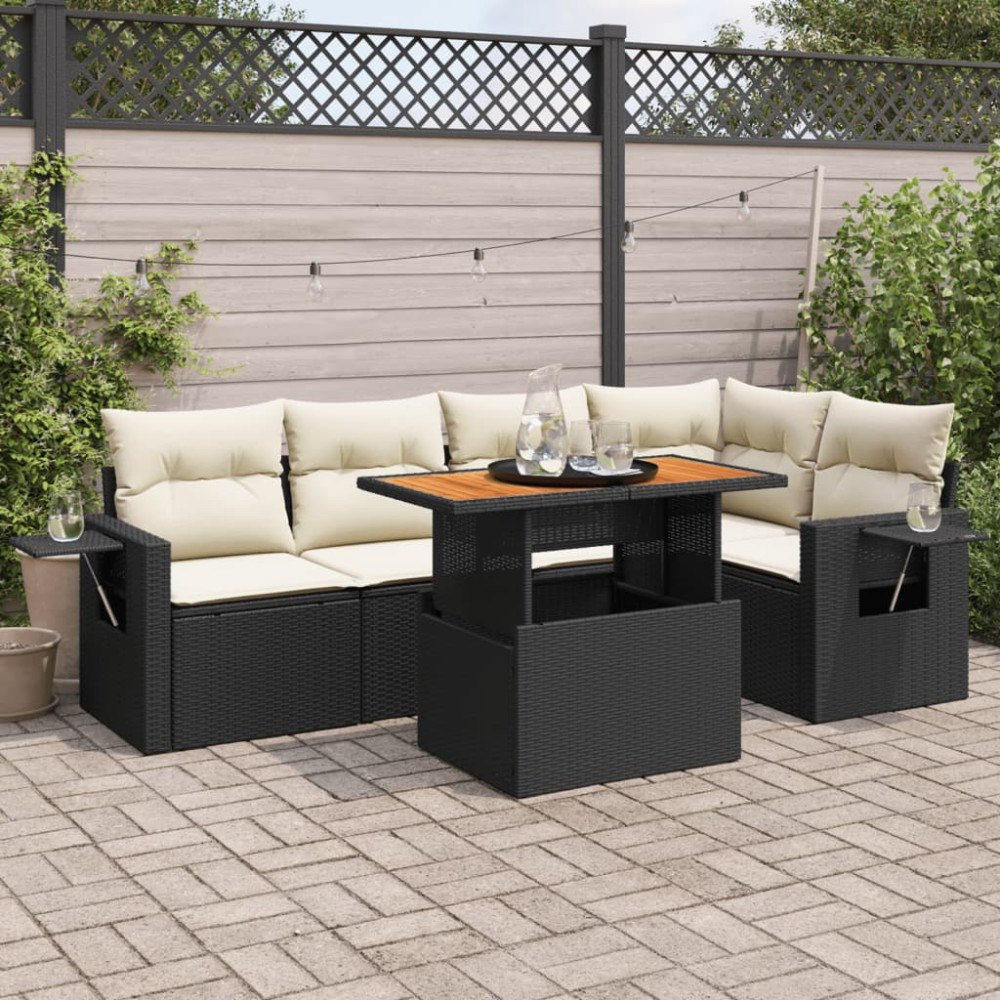 vidaXL Loungegrupp med dynor 6 delar svart konstrotting