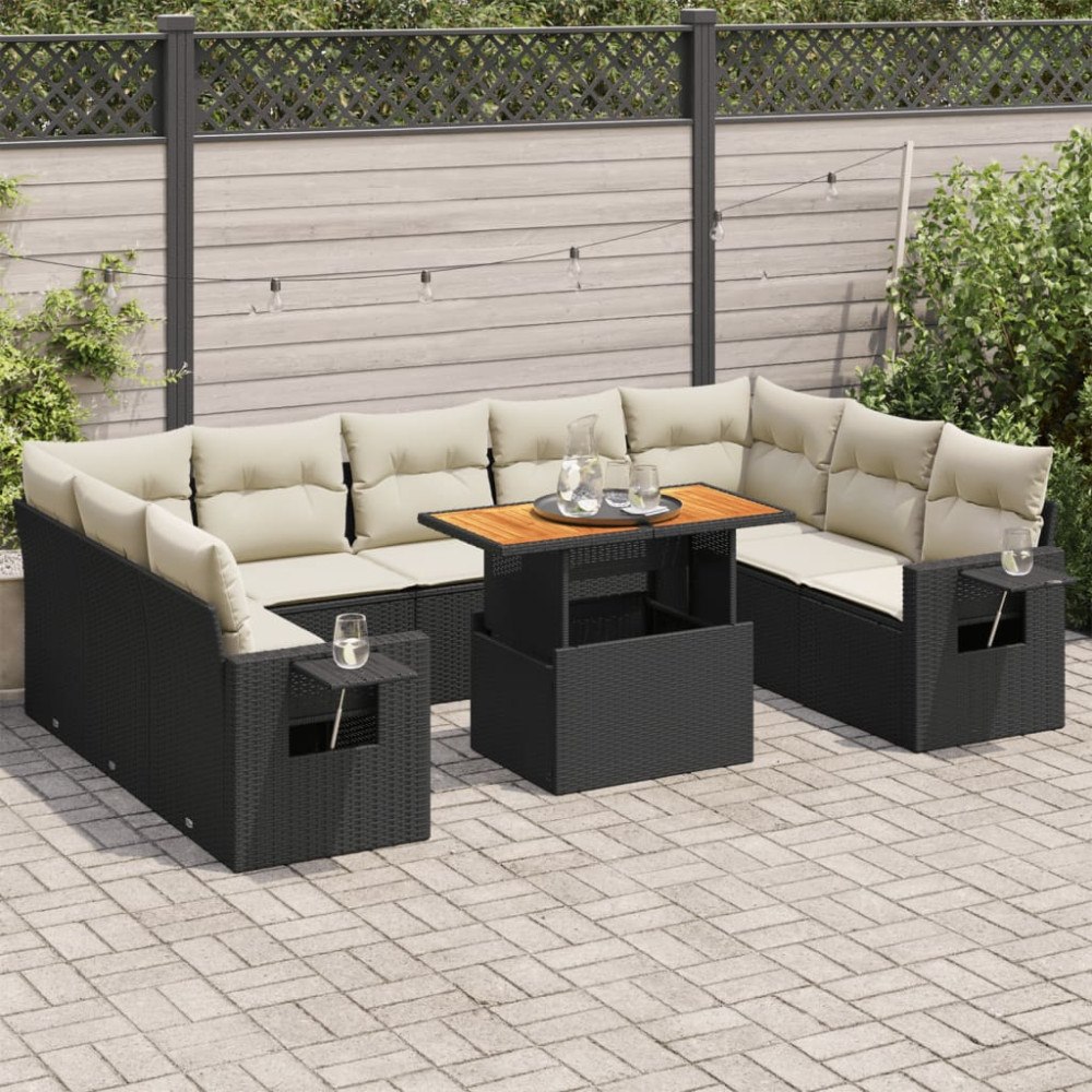 vidaXL Loungegrupp 10 delar med svarta dynor konstrotting