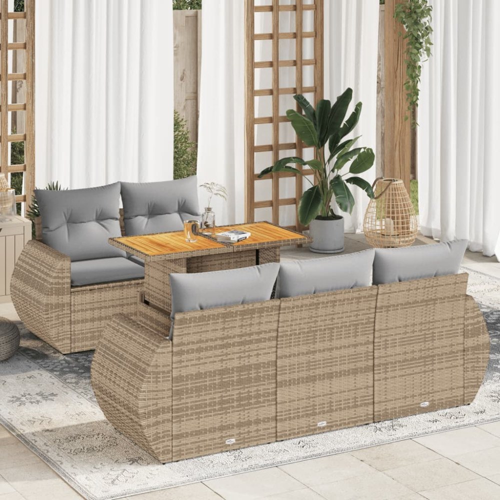 vidaXL Soffgrupp för trädgården med dynor 6 delar beige konstrotting