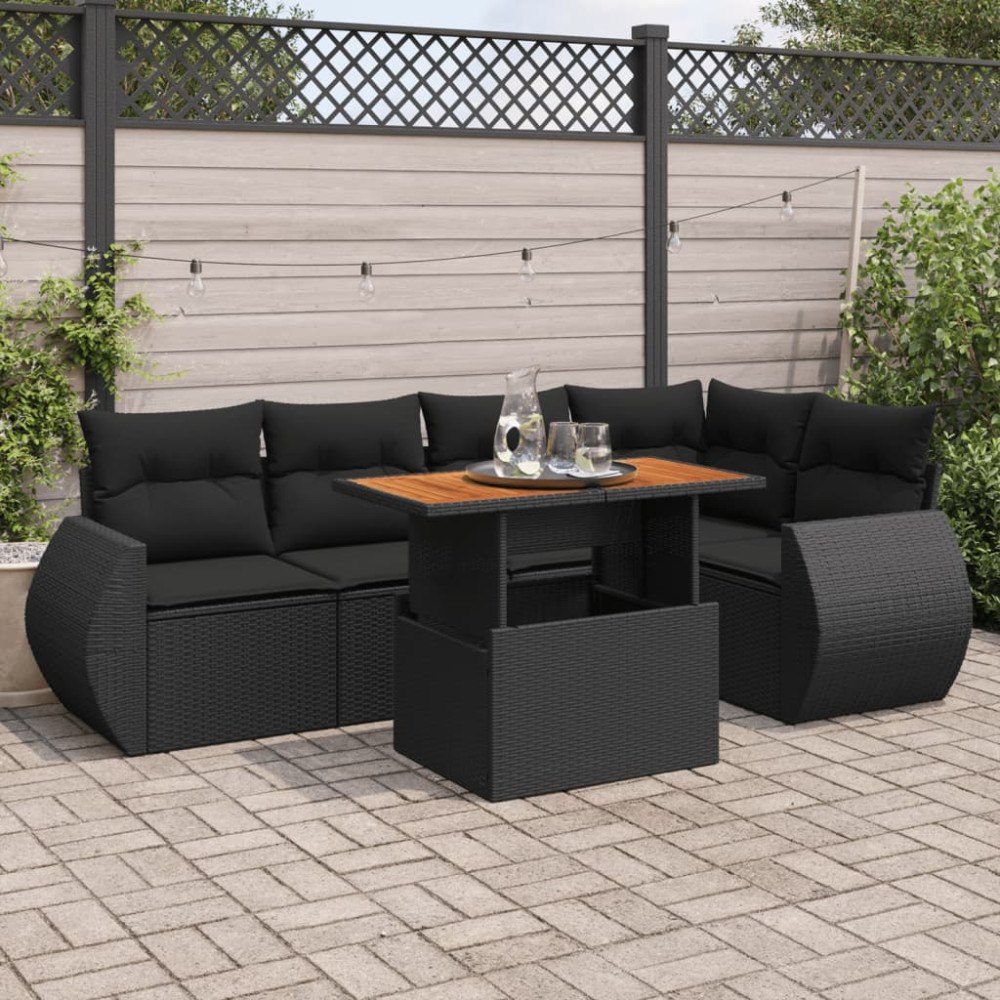 vidaXL Loungegrupp med dynor 6 delar svart konstrotting