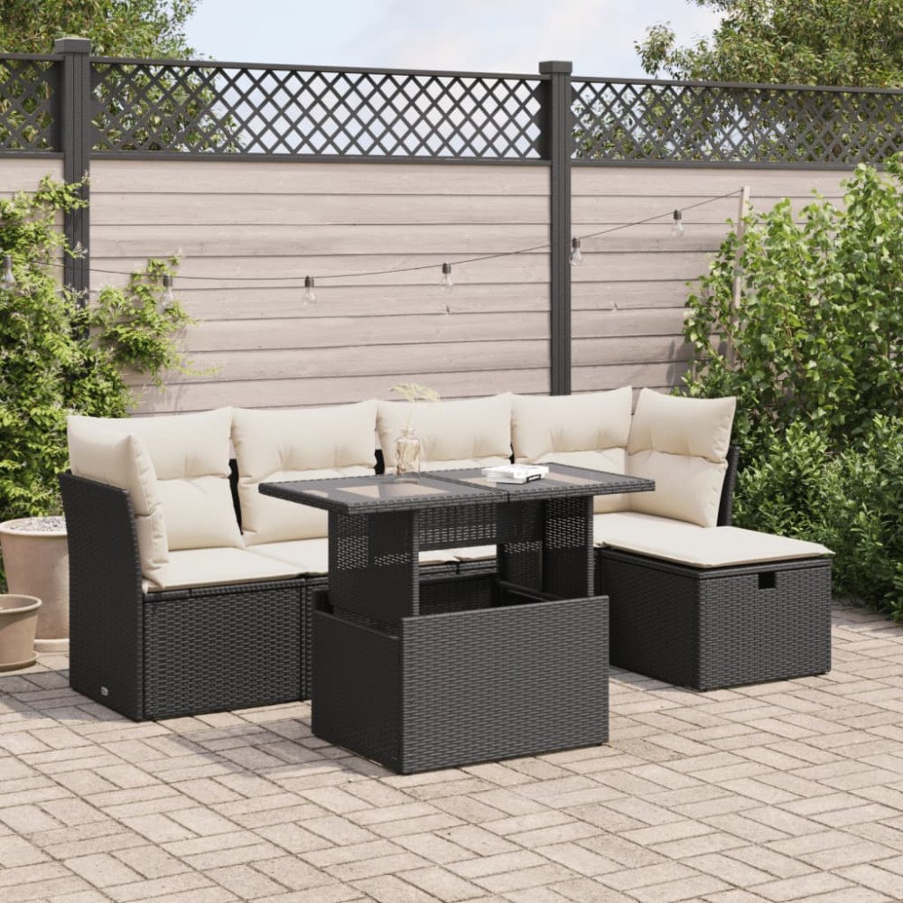 vidaXL Loungegrupp med dynor 6 delar svart konstrotting