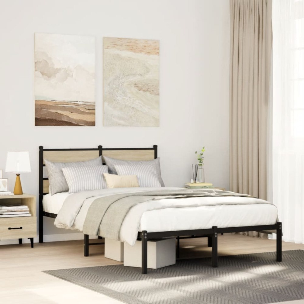 vidaXL Sängram utan madrass metall sonoma-ek 120x190 cm