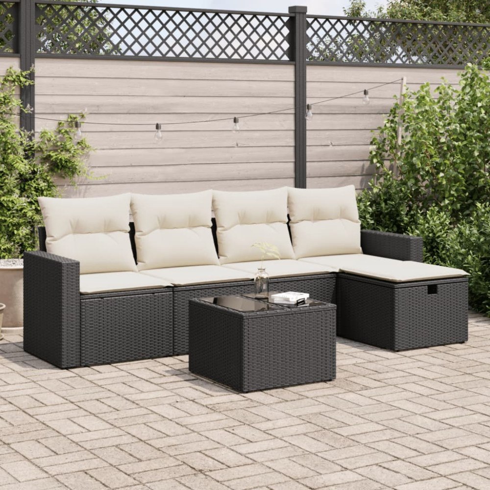 vidaXL Loungegrupp med dynor 6 delar svart konstrotting