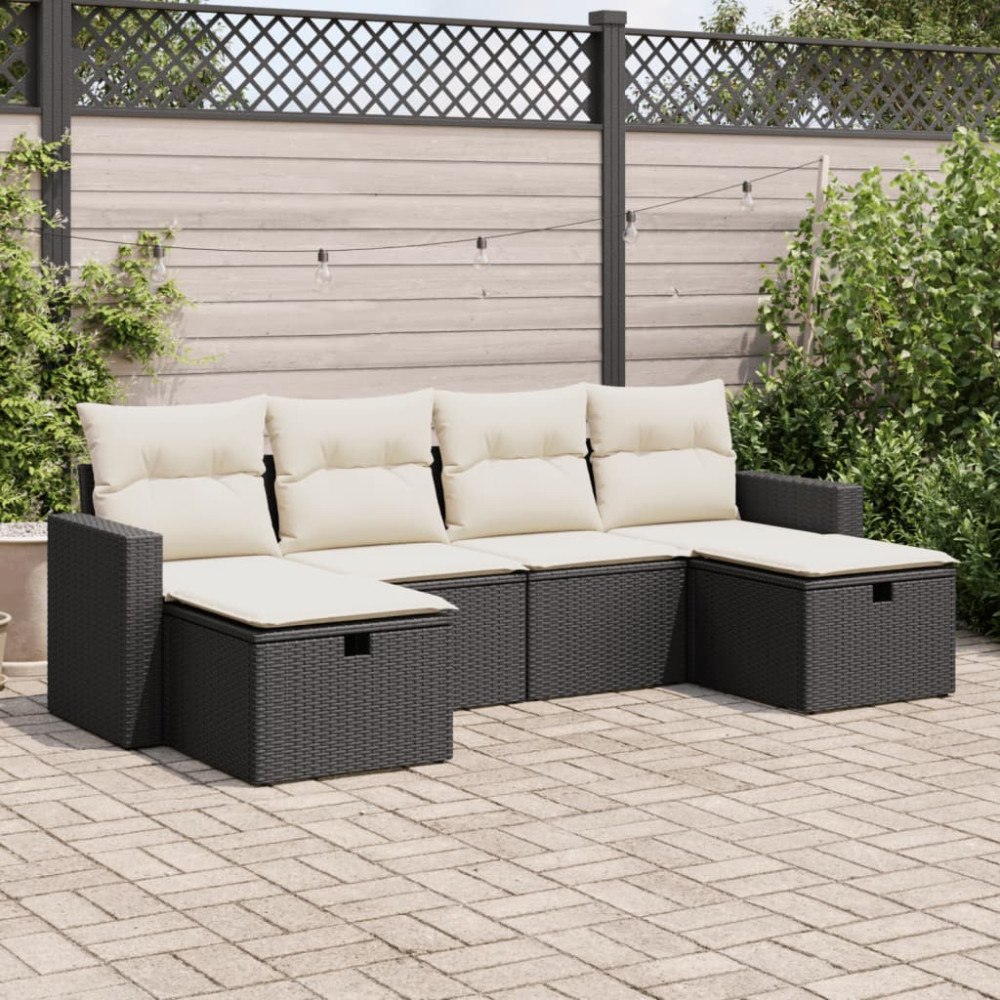 vidaXL Loungegrupp med dynor 6 delar svart konstrotting