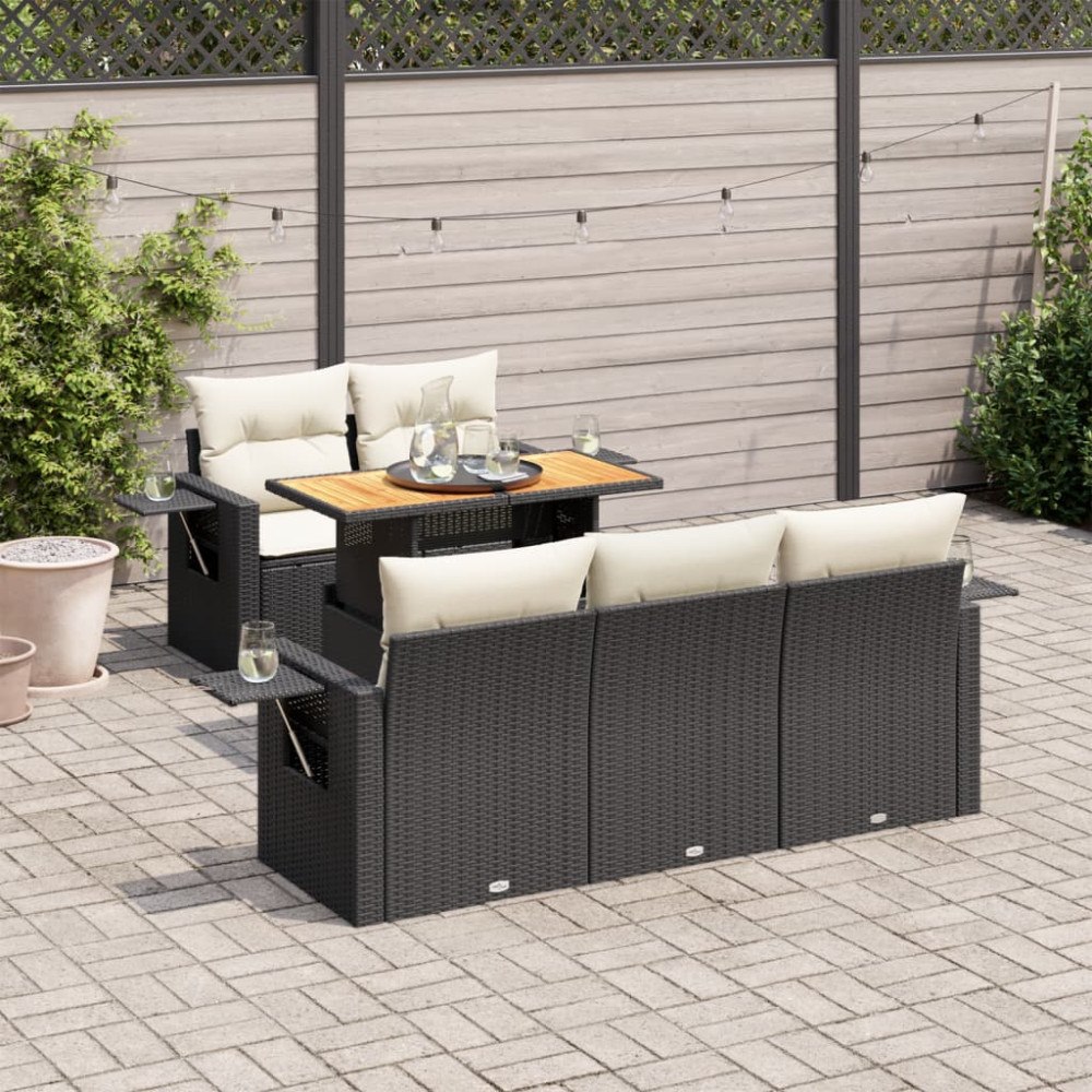 vidaXL Loungegrupp med dynor 6 delar svart konstrotting