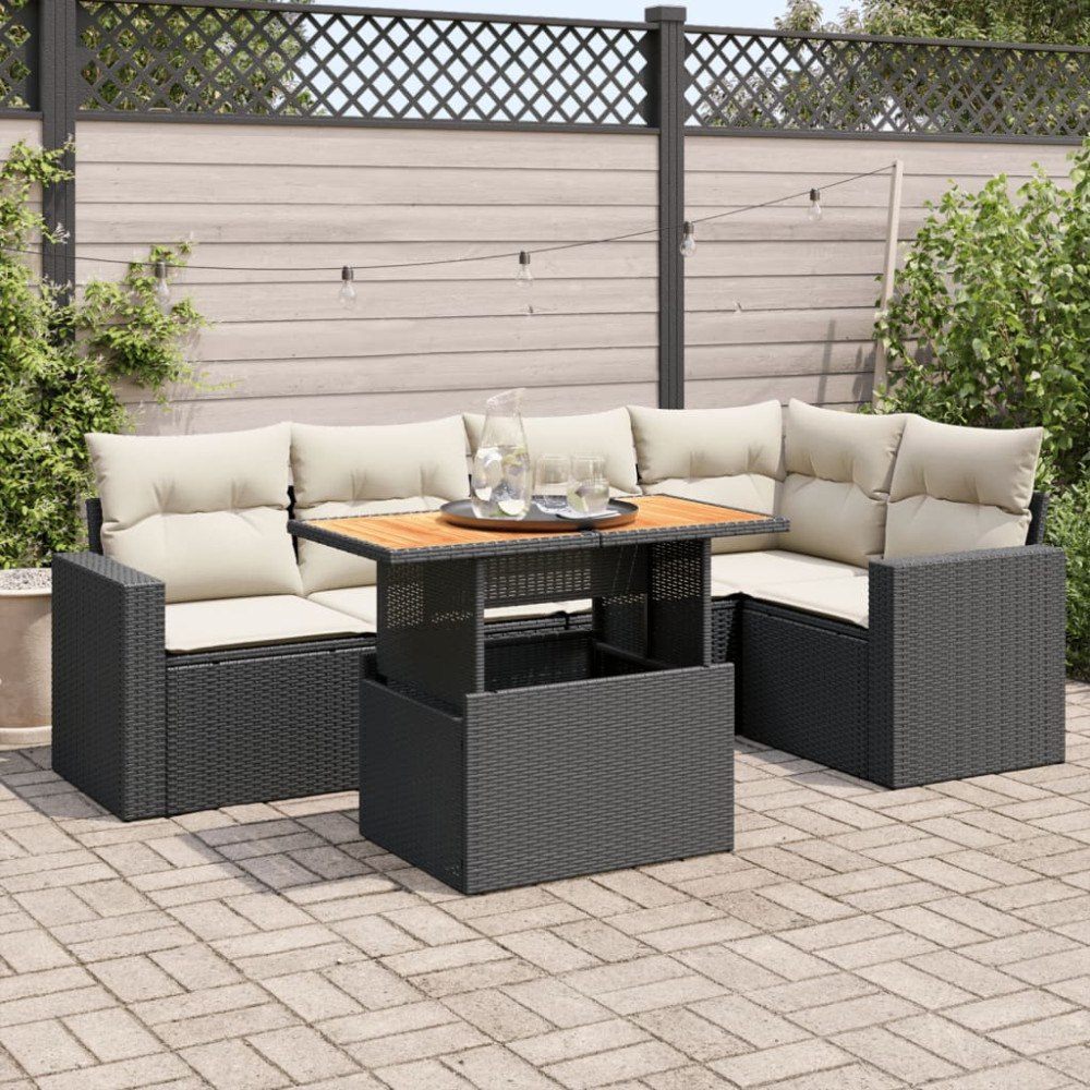 vidaXL Loungegrupp med dynor 6 delar svart konstrotting