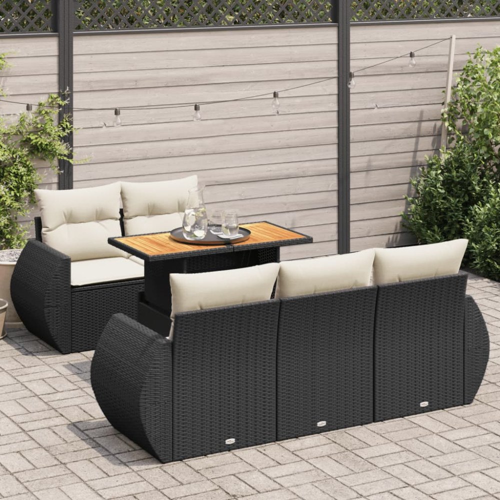 vidaXL Loungegrupp med dynor 6 delar svart konstrotting