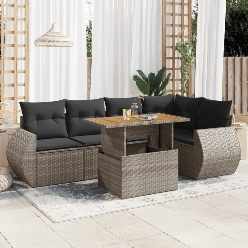 vidaXL Loungegrupp för trädgården med dynor 6 delar grå konstrotting