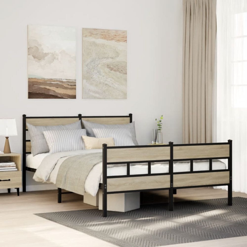 vidaXL Sängram utan madrass metall sonoma-ek 160x200 cm