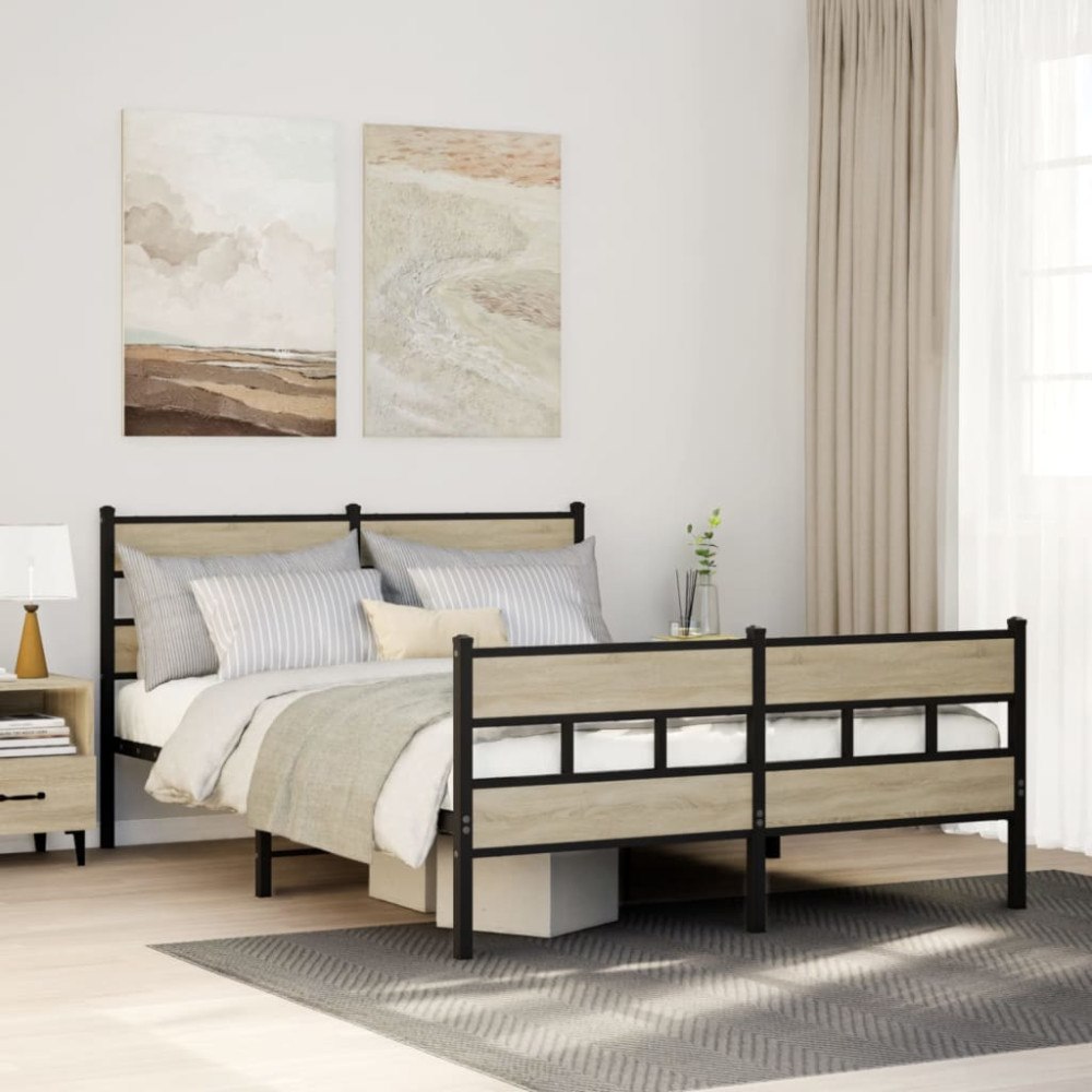 vidaXL Sängram utan madrass metall sonoma-ek 140x200 cm