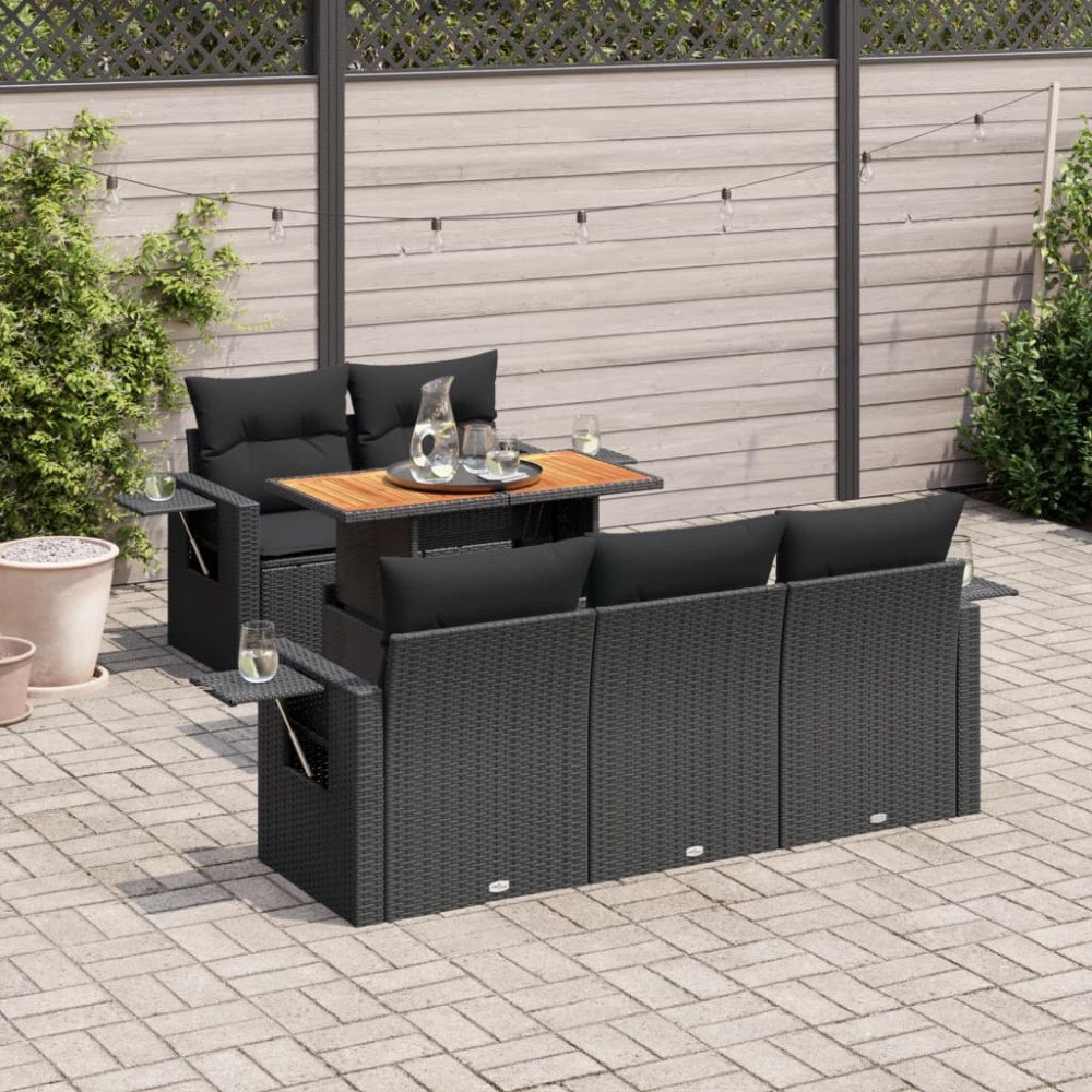 vidaXL Loungegrupp med dynor 6 delar svart konstrotting