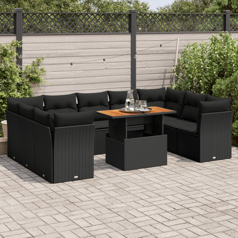 vidaXL Loungegrupp 10 delar med svarta dynor konstrotting