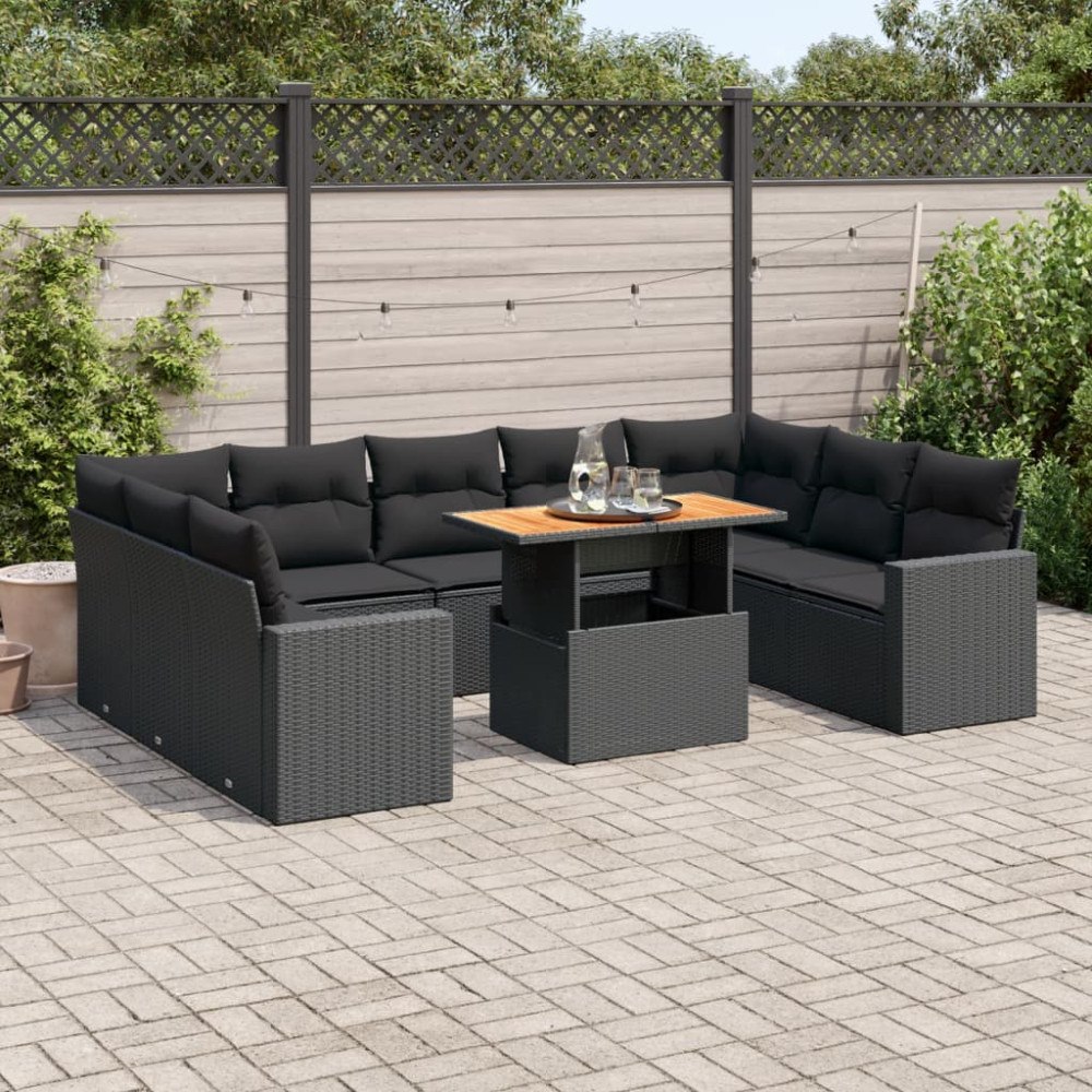 vidaXL Loungegrupp 10 delar med svarta dynor konstrotting