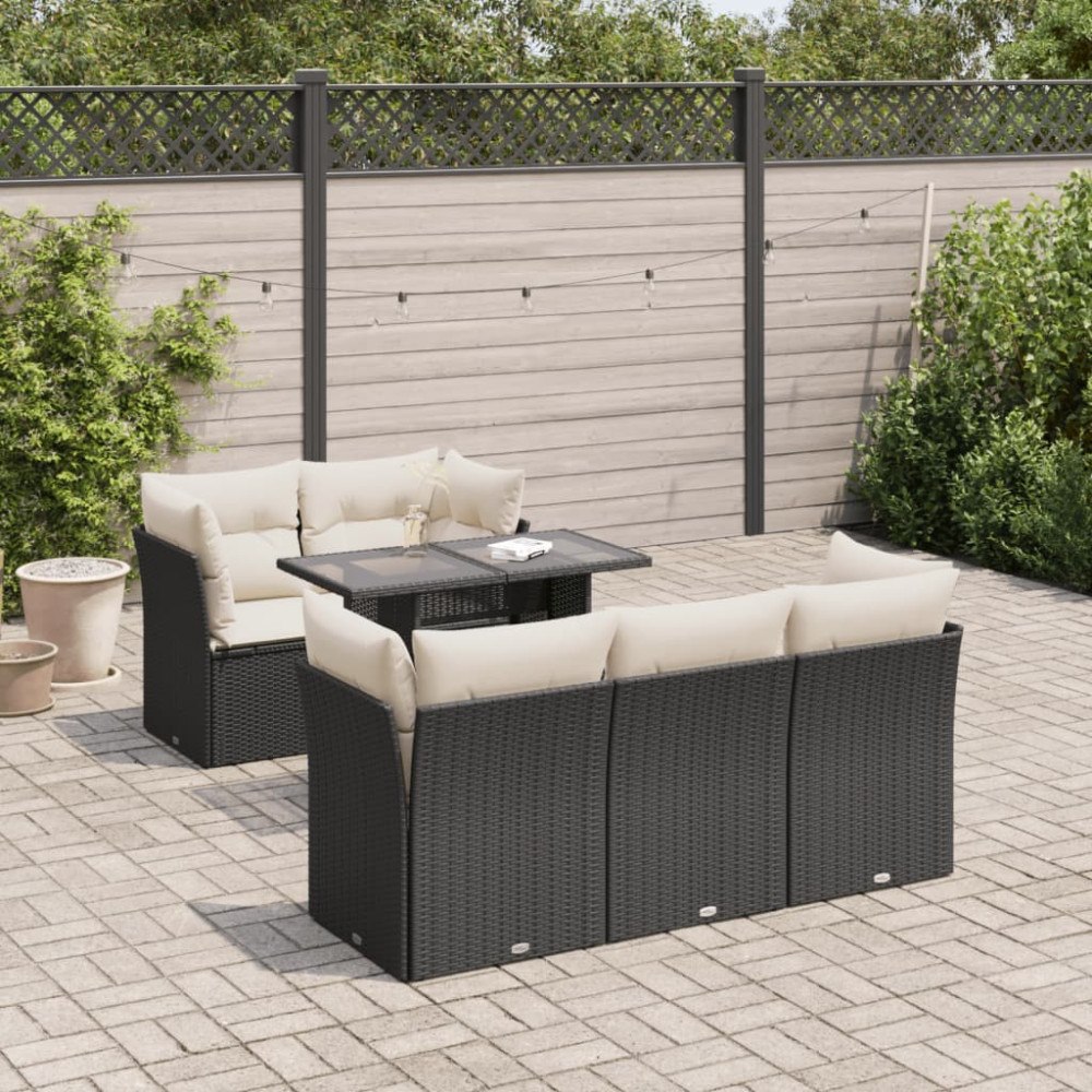 vidaXL Loungegrupp med dynor 6 delar svart konstrotting