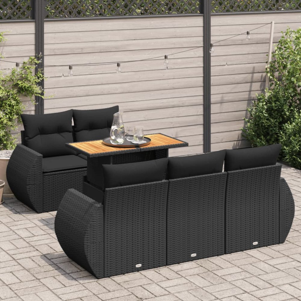vidaXL Loungegrupp med dynor 6 delar svart konstrotting