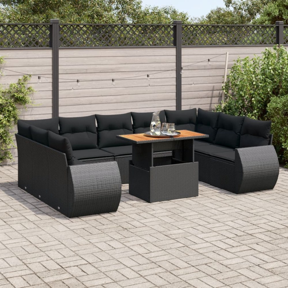 vidaXL Loungegrupp 10 delar med svarta dynor konstrotting