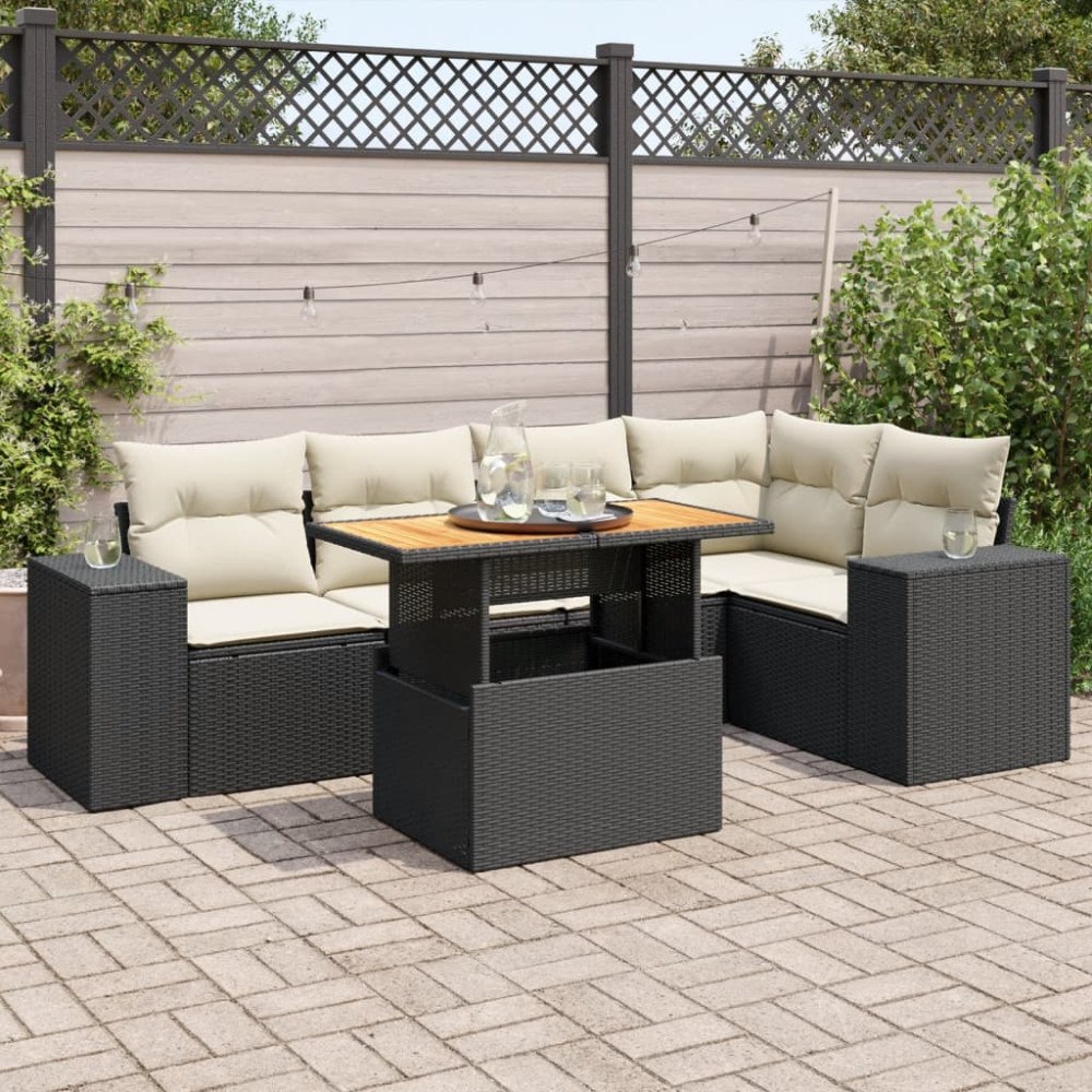 vidaXL Loungegrupp med dynor 6 delar svart konstrotting