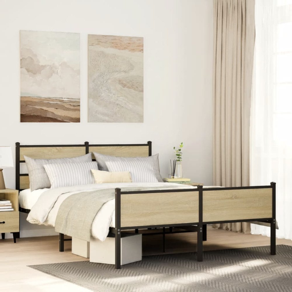 vidaXL Sängram utan madrass sonoma-ek 150x200 cm konstruerad trä