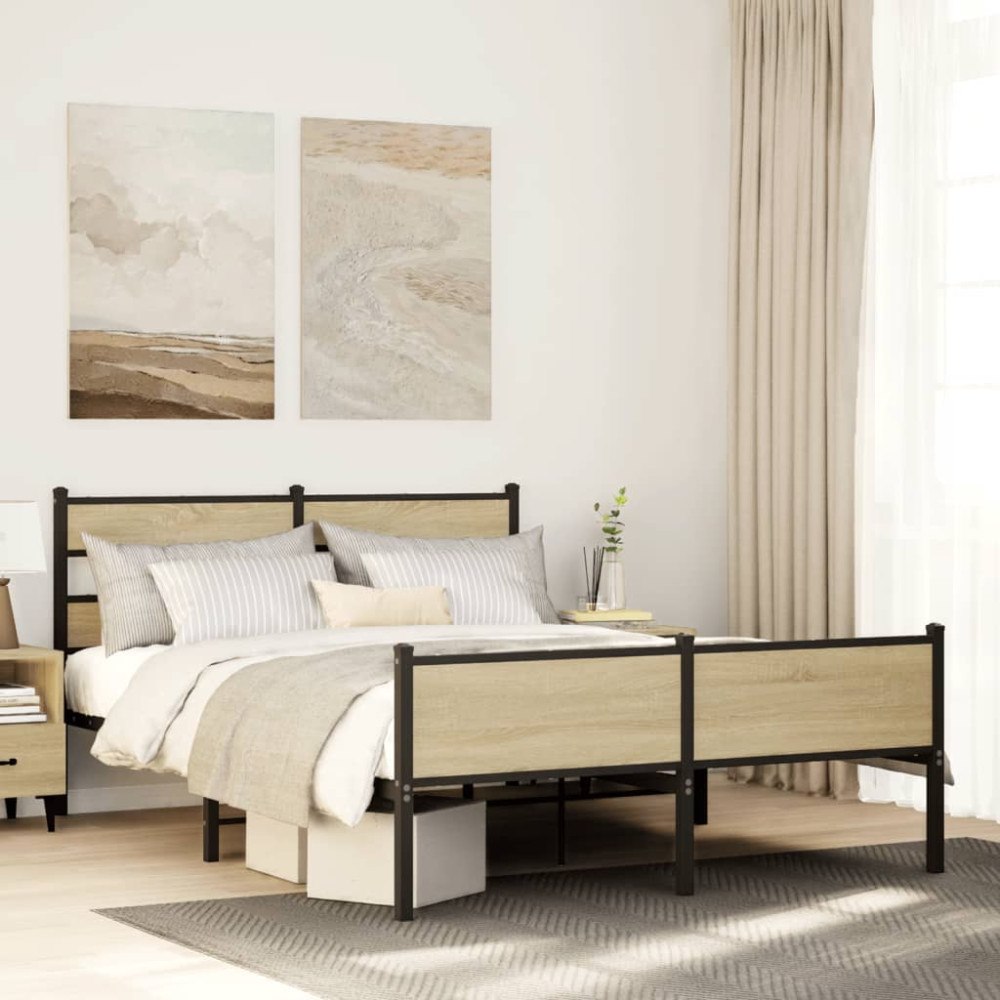 vidaXL Sängram utan madrass sonoma-ek 140x190 cm konstruerad trä