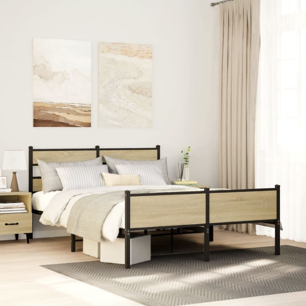 vidaXL Sängram utan madrass metall sonoma-ek 160x200 cm