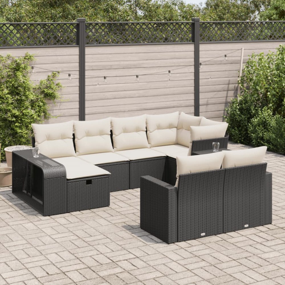 vidaXL Loungegrupp 10 delar med svarta dynor konstrotting