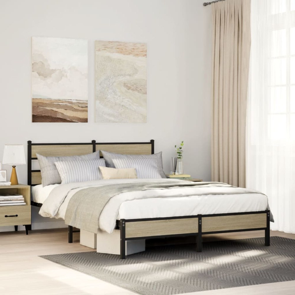 vidaXL Sängram utan madrass sonoma-ek 150x200 cm konstruerad trä