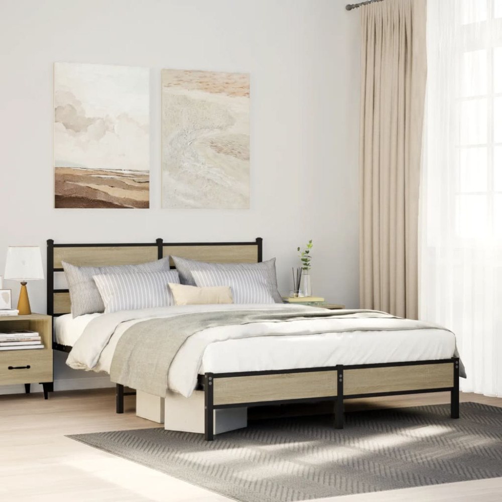 vidaXL Sängram utan madrass sonoma-ek 140x190 cm konstruerad trä