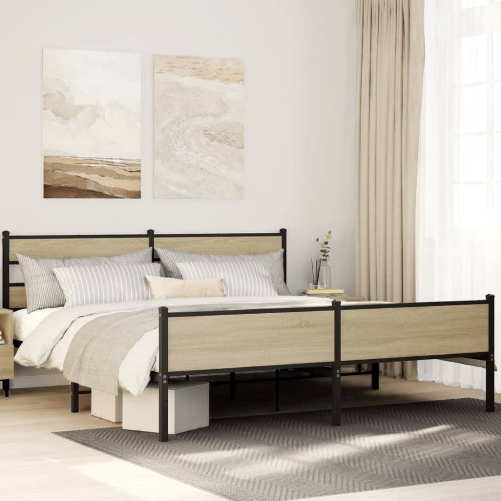vidaXL Sängram utan madrass metall sonoma-ek 183x213 cm