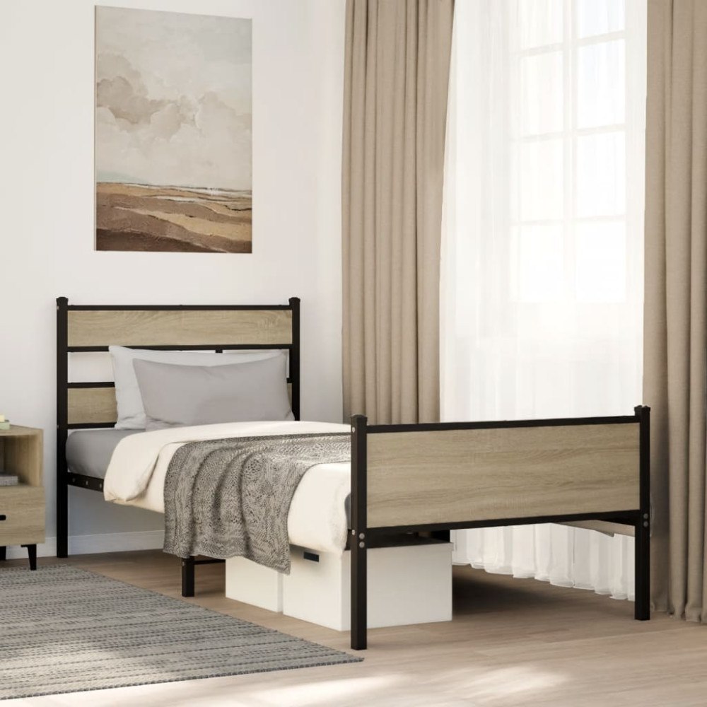 vidaXL Sängram utan madrass sonoma-ek 100x200 cm konstruerad trä