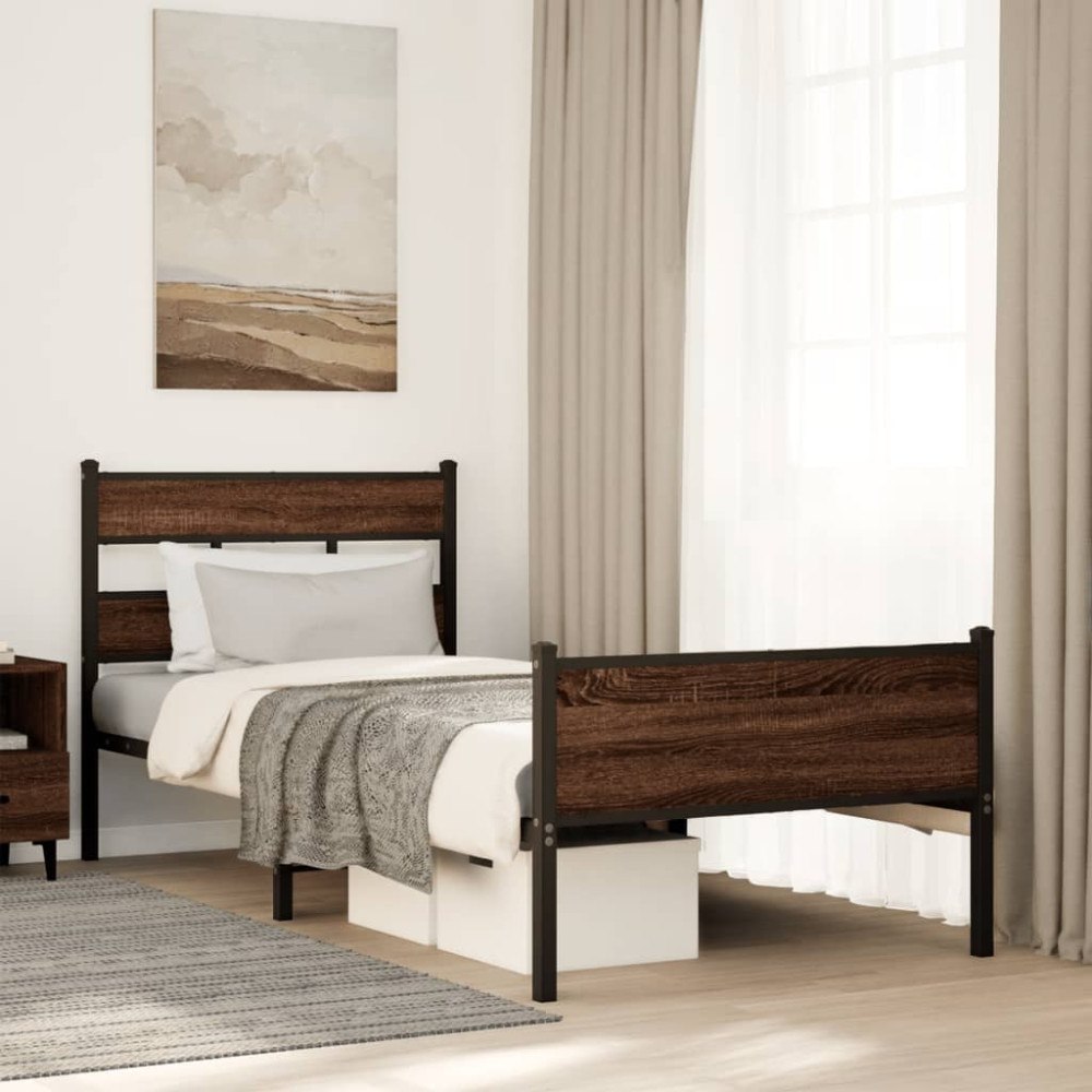 vidaXL Sängram utan madrass brun ek 107x200 cm konstruerad trä