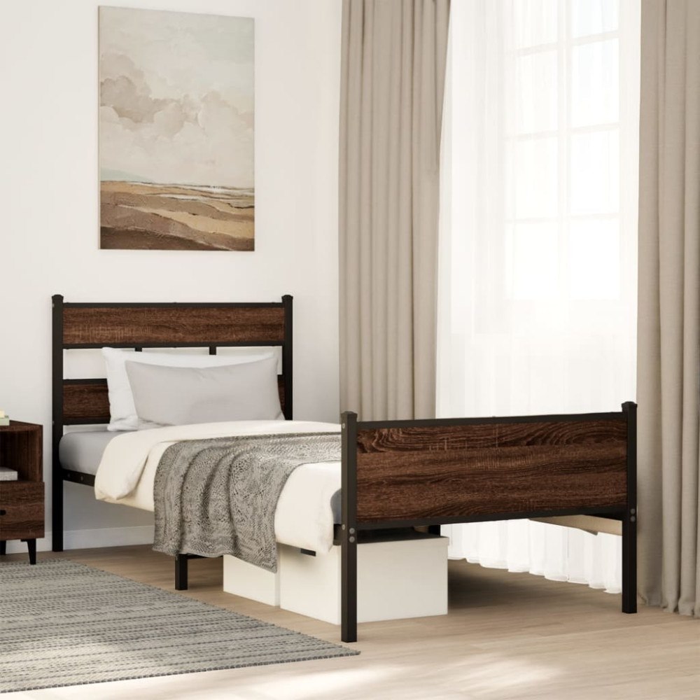 vidaXL Sängram utan madrass brun ek 90x200 cm konstruerad trä