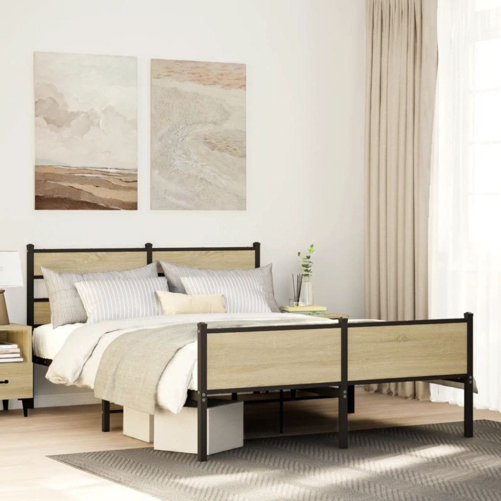 vidaXL Sängram utan madrass sonoma-ek 140x200 cm konstruerad trä