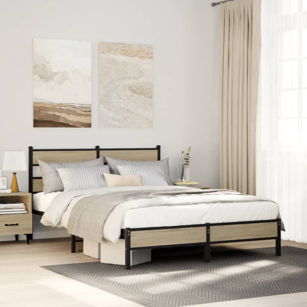 vidaXL Sängram utan madrass sonoma-ek 137x190 cm konstruerad trä