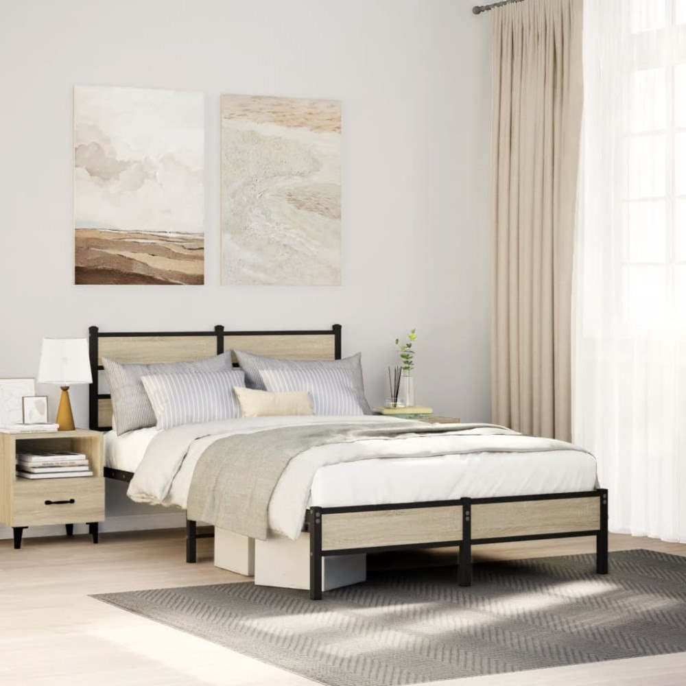 vidaXL Sängram utan madrass sonoma-ek 120x190 cm konstruerad trä
