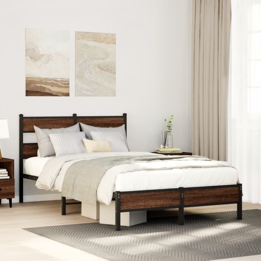 vidaXL Sängram utan madrass brun ek 120x200 cm konstruerad trä
