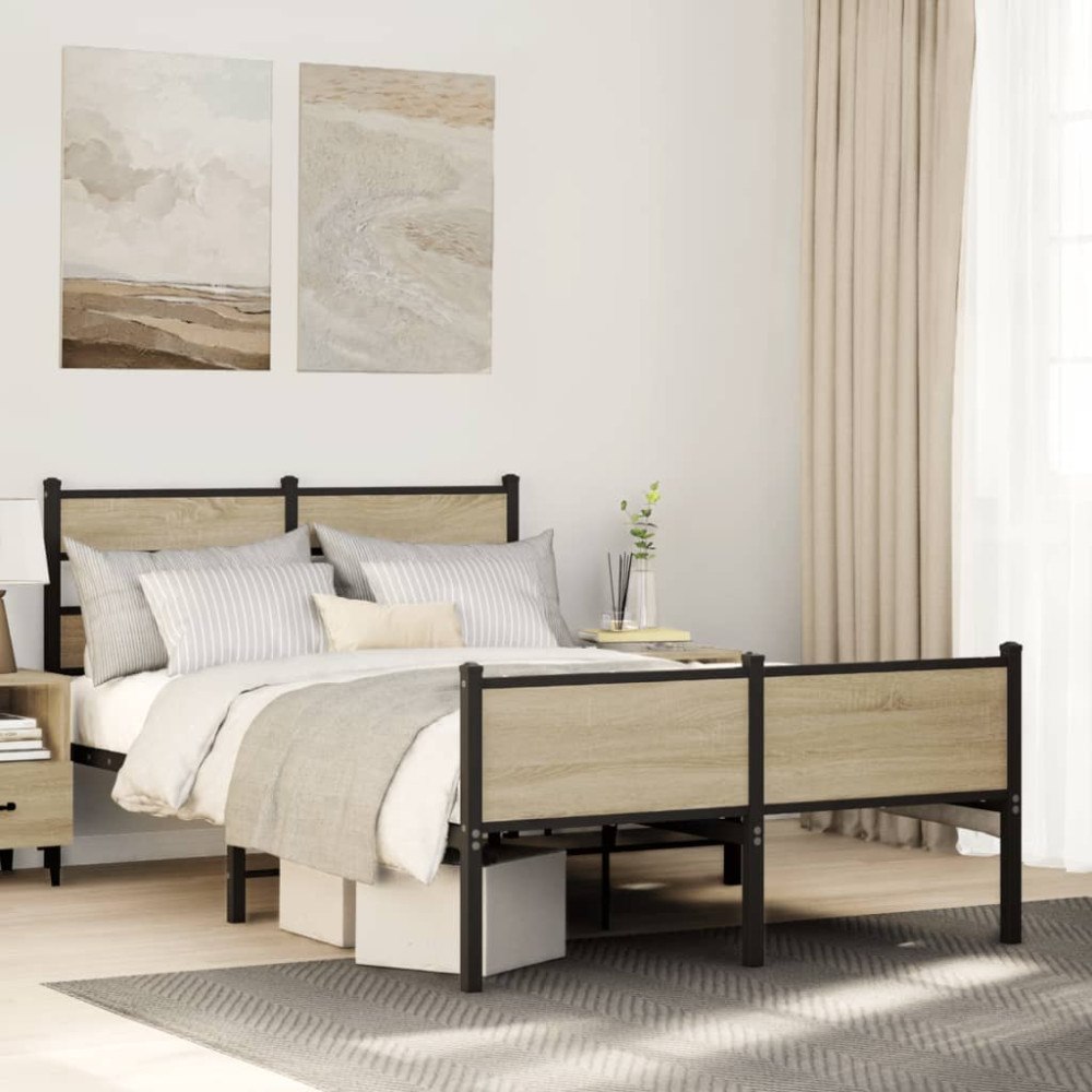 vidaXL Sängram utan madrass sonoma-ek 120x200 cm konstruerad trä