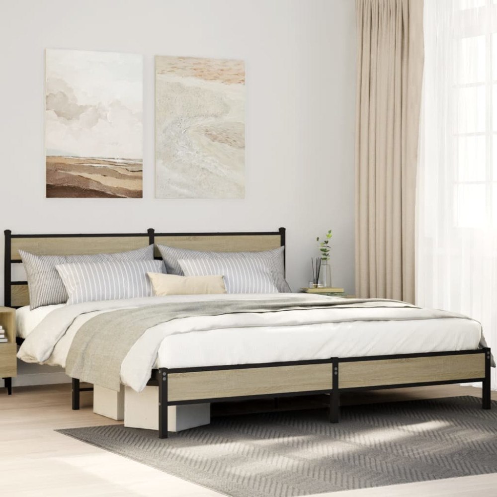 vidaXL Sängram utan madrass metall sonoma-ek 193x203 cm