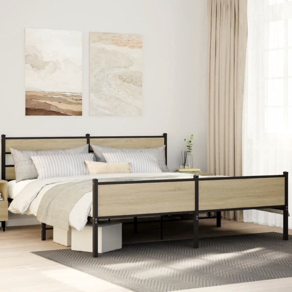 vidaXL Sängram utan madrass metall sonoma-ek 180x200 cm