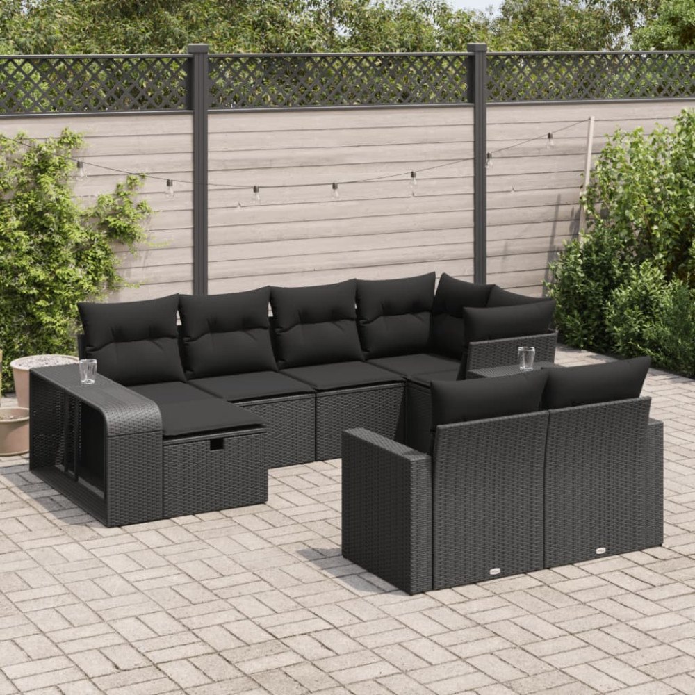 vidaXL Loungegrupp 10 delar med svarta dynor konstrotting