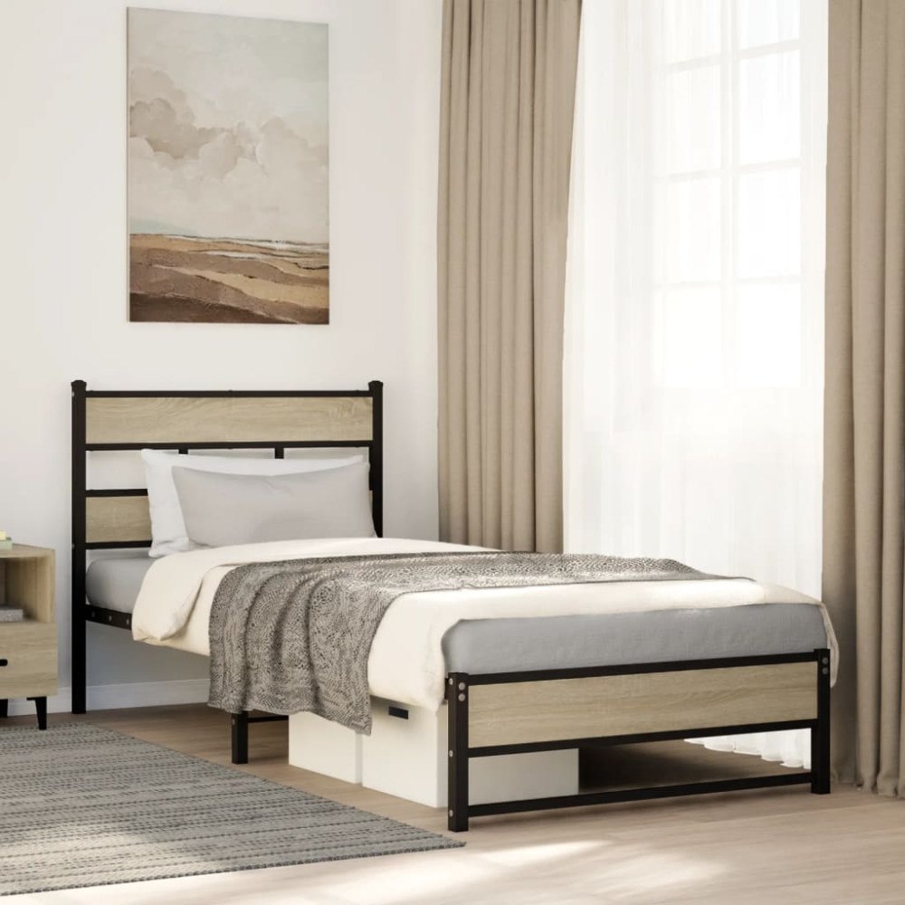 vidaXL Sängram utan madrass metall sonoma-ek 75x190 cm