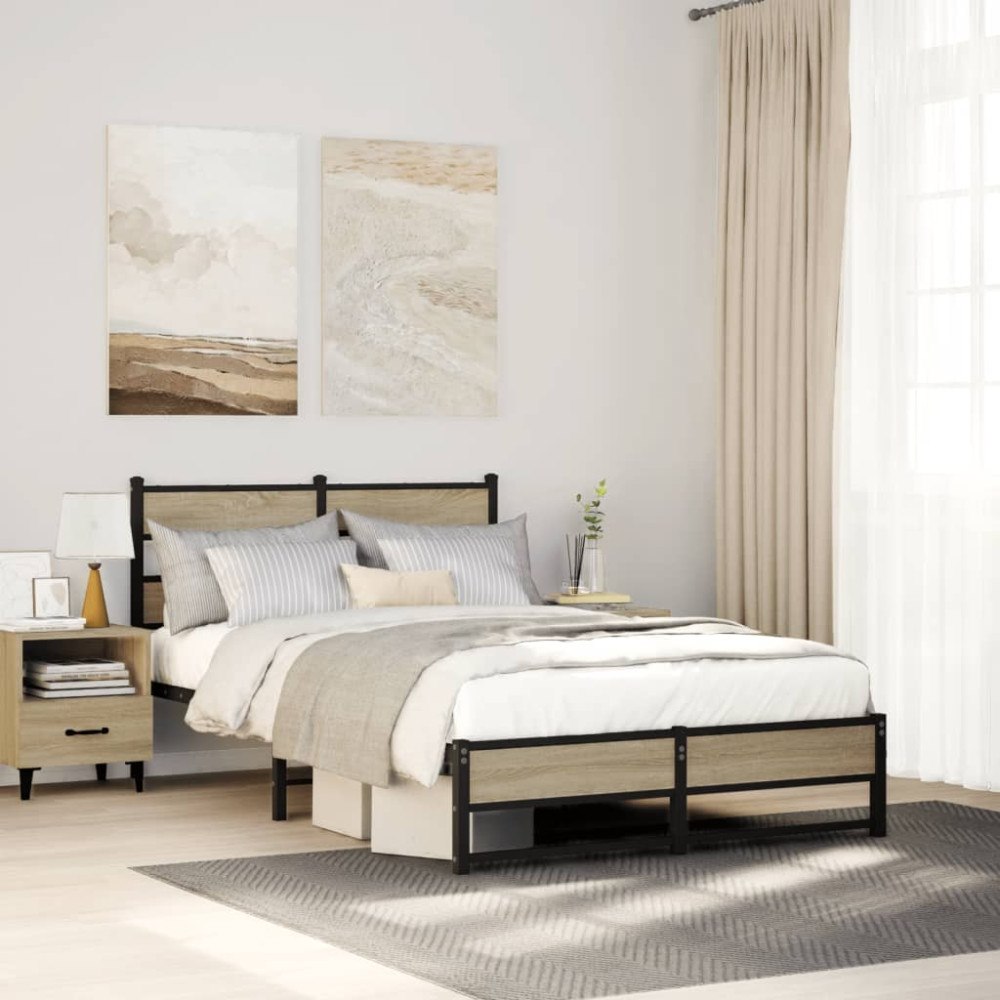 vidaXL Sängram utan madrass metall sonoma-ek 120x190 cm