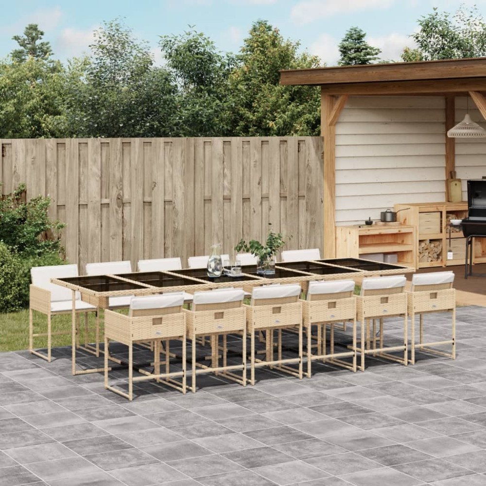 vidaXL Matgrupp för trädgården med dynor 13 delar beige konstrotting