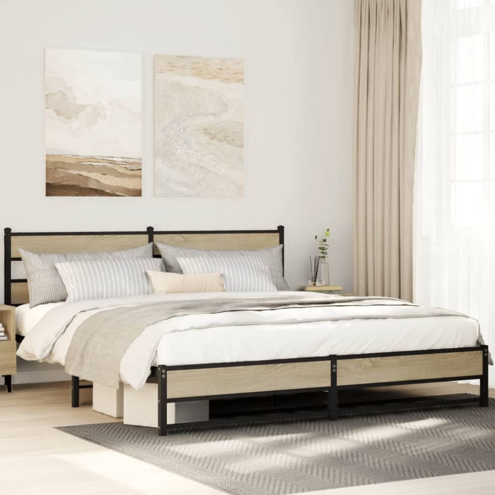 vidaXL Sängram utan madrass metall sonoma-ek 183x213 cm