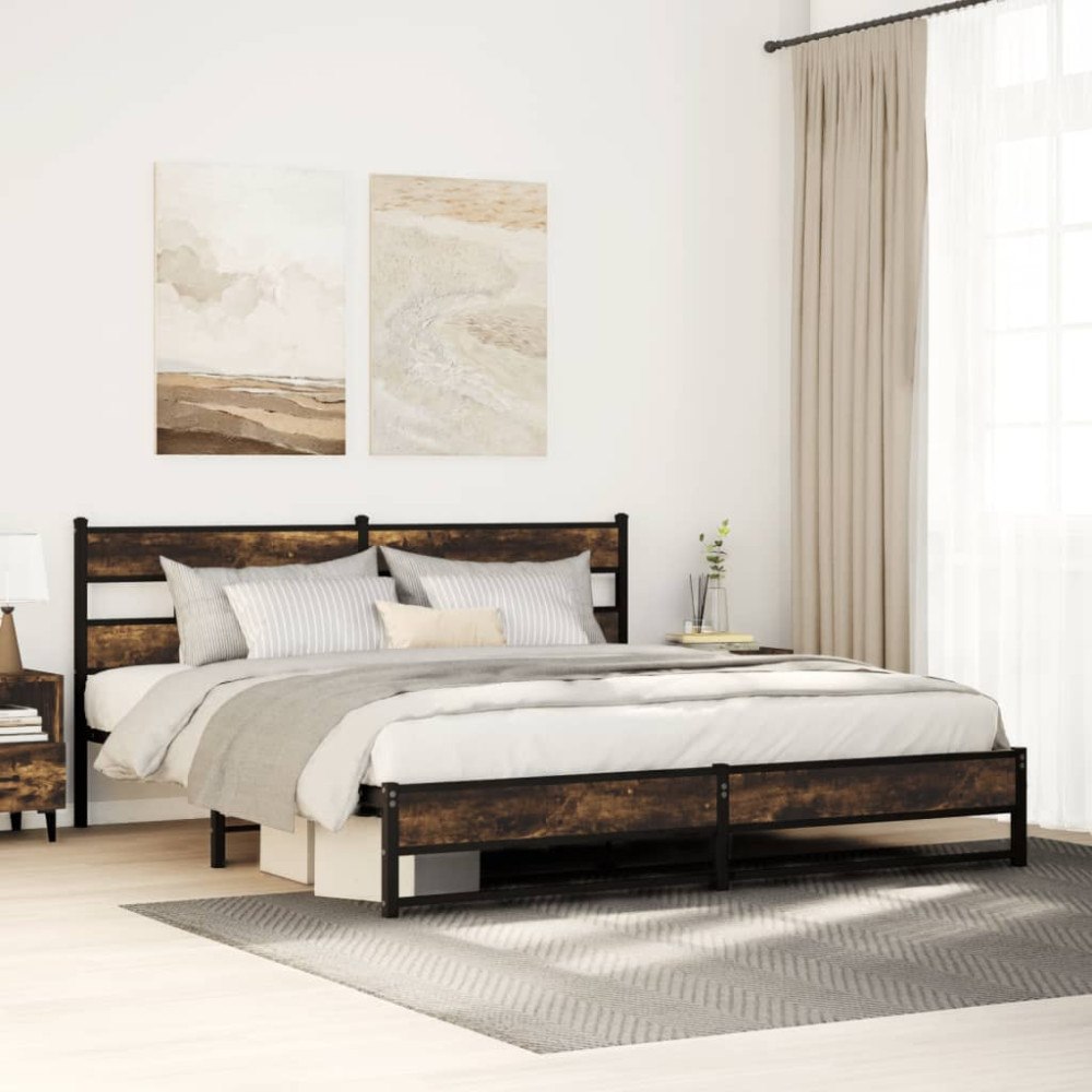 vidaXL Sängram utan madrass metall rökfärgad ek 183x213 cm