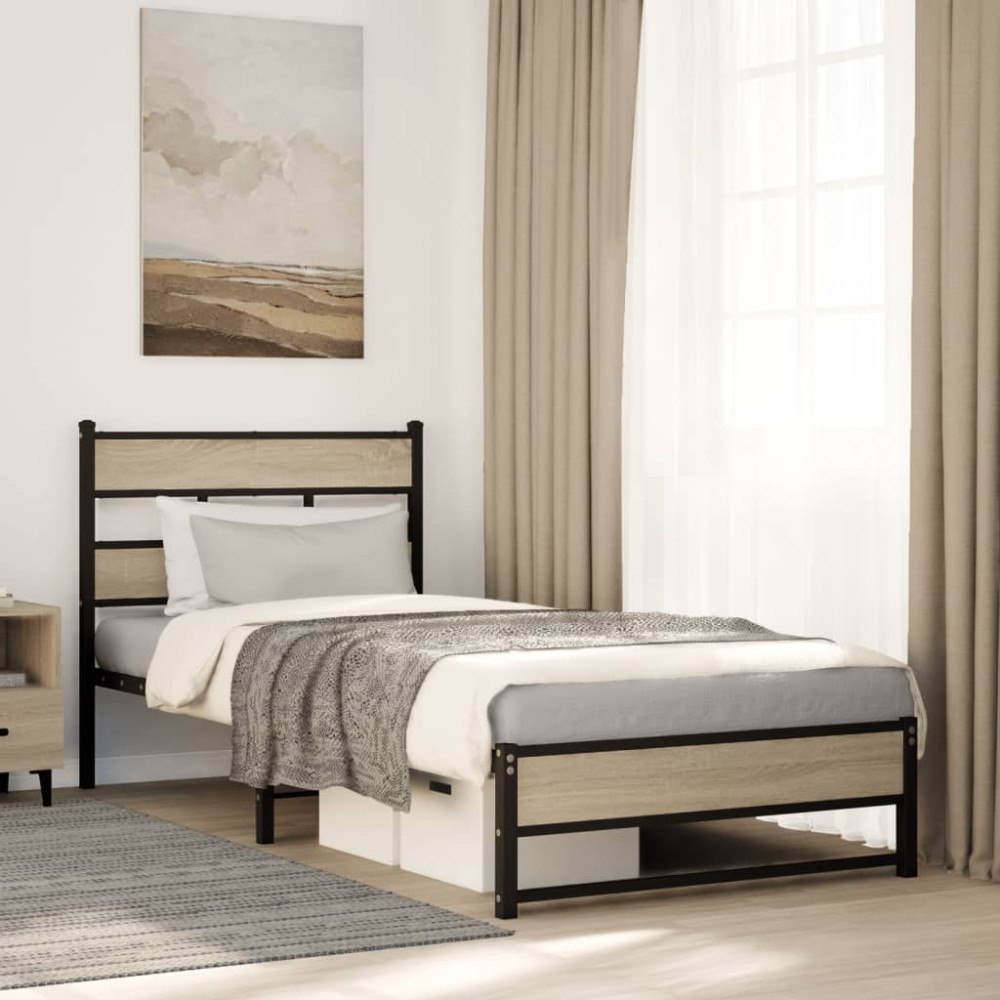 vidaXL Sängram utan madrass metall sonoma-ek 100x190 cm