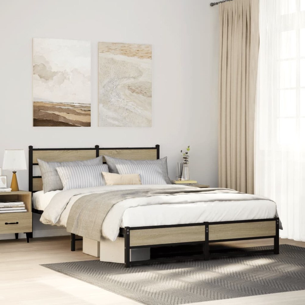 vidaXL Sängram utan madrass metall sonoma-ek 140x200 cm